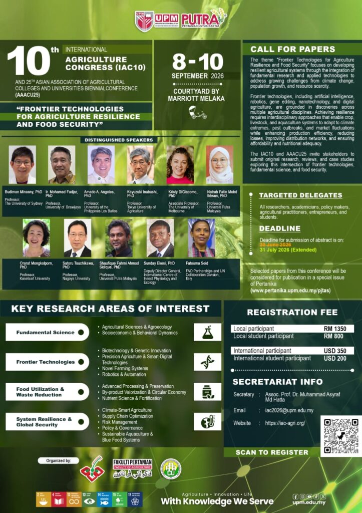 10ᵗʰ International Agriculture Congress (IAC10) and 25ᵗʰ Asian Association of Agricultural Colleges and Universities Biennial Conference (AAACU25) – Third Announcement